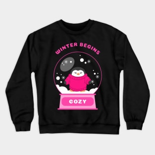 Winter Begins Cozy Penguin (Pink) Crewneck Sweatshirt